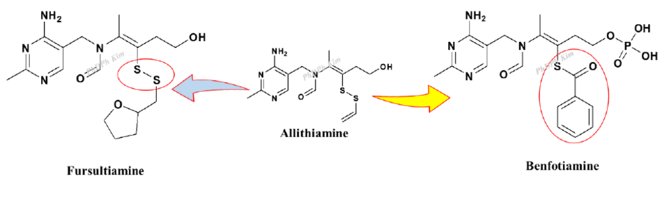 그림. 푸르설티아민(fursultiamine)과 벤포티아민(benfotiamine)