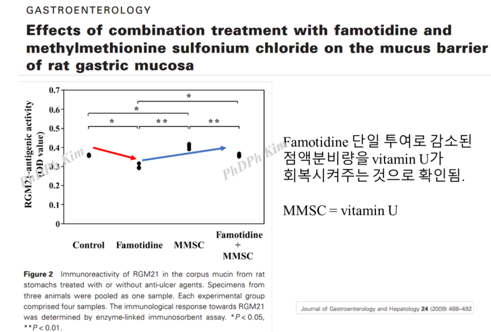 비타민 U와 famotidine의 병용 투여시 점막보호능 변화