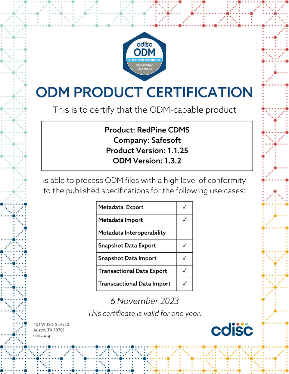 세이프소프트, 국내 최초로 CDISC ODM 국제인증 취득