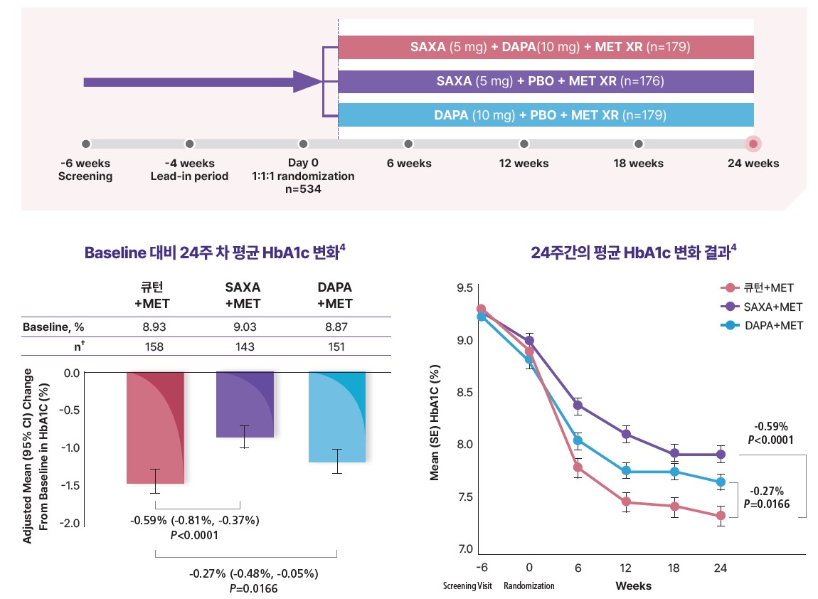큐턴+메트포르민 병용군에서 확인한 당화혈색소(HbA1c) 감소 효과