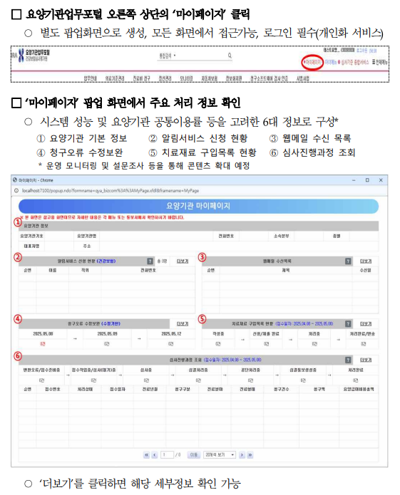 요양기관업무포털 마이페이지 서비스 이용 방법