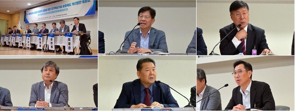 (왼쪽부터 시계방향으로) 토론회 전경, 전북대 의대 정세영 석좌교수, 한국제약바이오협회 이재국 부회장, 산업통상자원부 바이오융합산업과 최광준 과장, 칸젠 박태규 대표, 한국투명성기구 유한범 공동대표