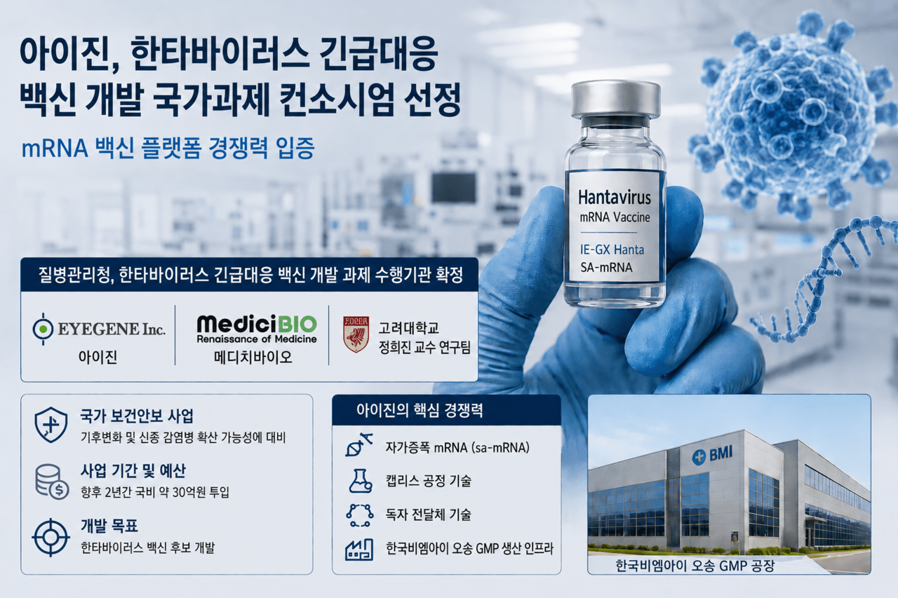 아이진, 한타바이러스 국가과제 합류...mRNA 기술력 다시 입증 - 뉴스 썸네일 이미지